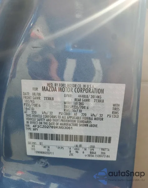 2009 Mazda Tribute I from USA, damaged, VIN 4F2CZ02789KM03061